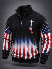 Men's Cross Print Casual Zip-up Top