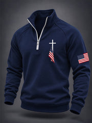 Men's Cross Print Casual Zip-up Top