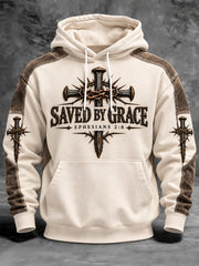 Men's Saved By Grace Nail Cross Print Christian Casual Hoodie