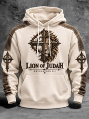 Men's Lion Of Judah Nail Cross Print Christian Casual Hoodie