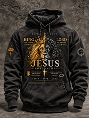 Men's Christian Lion of Judah King of Kings Cross Oversized Drop-Shoulder Hoodie with Pockets