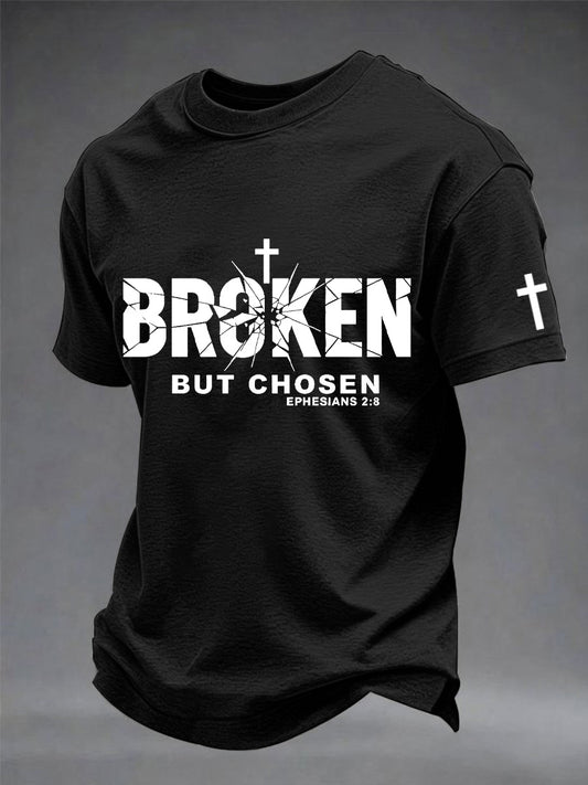 Men's Christian Cross Broken But Chosen Print Tee