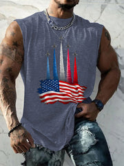 Men's Independence Day American Flag Jet Planes Print Casual Tank Top