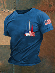 Men's Independence Day American Flag Jet Plane Print Casual Tee