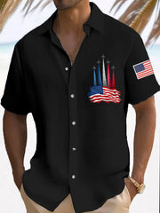 Men's Independence Day American Flag Jet Plane Print Casual Shirt