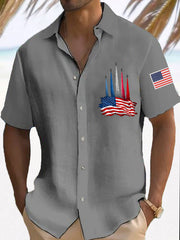 Men's Independence Day American Flag Jet Plane Print Casual Shirt