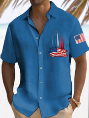 Men's Independence Day American Flag Jet Plane Print Casual Shirt
