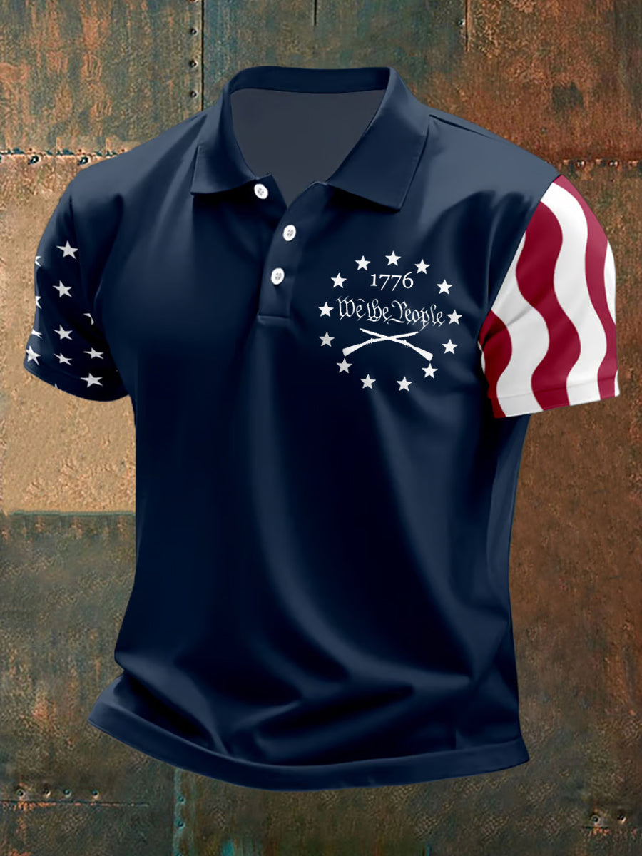 Men's We The People 1776 Independence Day American Flag Print Casual Polo