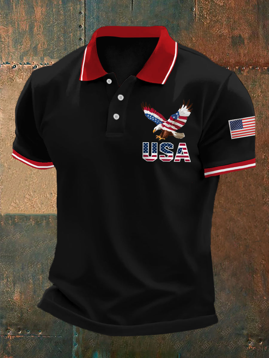 Men's Independence Day American Flag Bald Eagle Print Casual Top