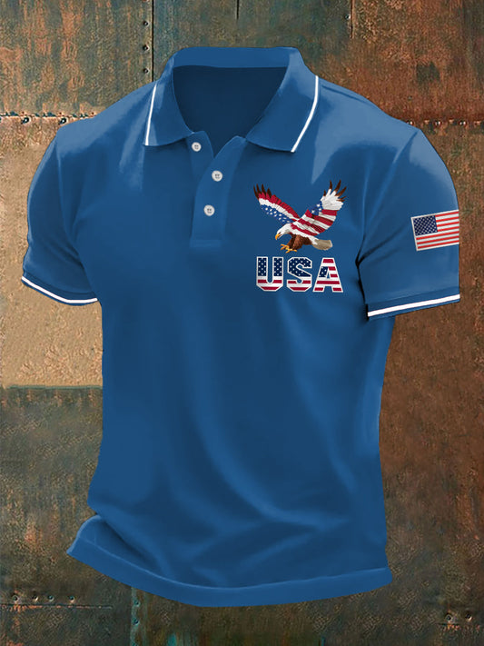 Men's Independence Day American Flag Bald Eagle Print Casual Top