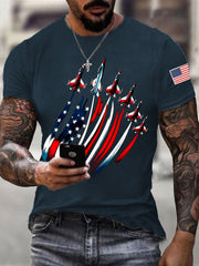 Men's Independence Day USA Flag Fighter Jets Print Casual Tee