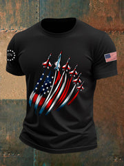 Men's Independence Day USA Flag Fighter Jets Print Casual Tee