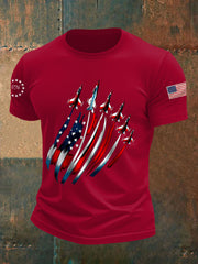 Men's Independence Day USA Flag Fighter Jets Print Casual Tee