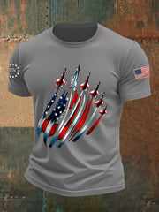 Men's Independence Day USA Flag Fighter Jets Print Casual Tee