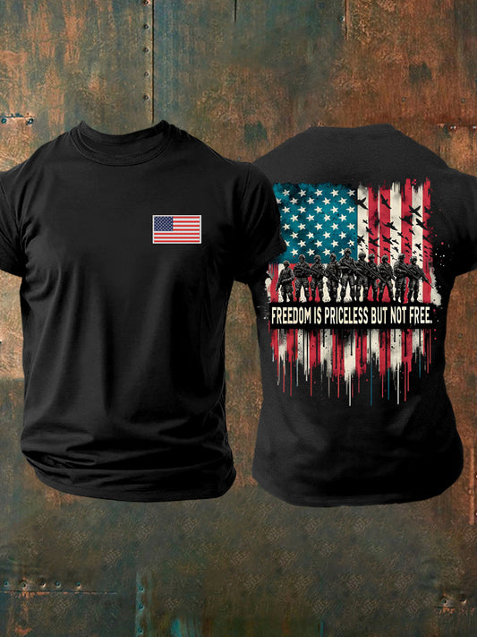 Men's American Flag Freedom Is Priceless But Not Free Printed T-shirt