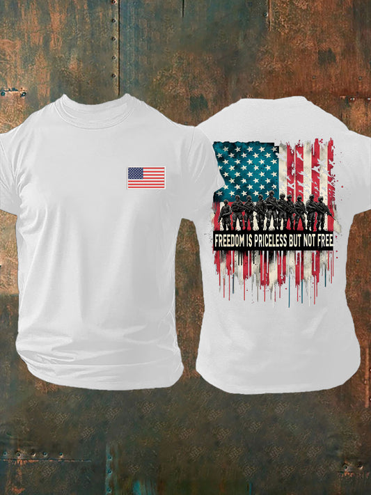 Men's American Flag Freedom Is Priceless But Not Free Printed T-shirt