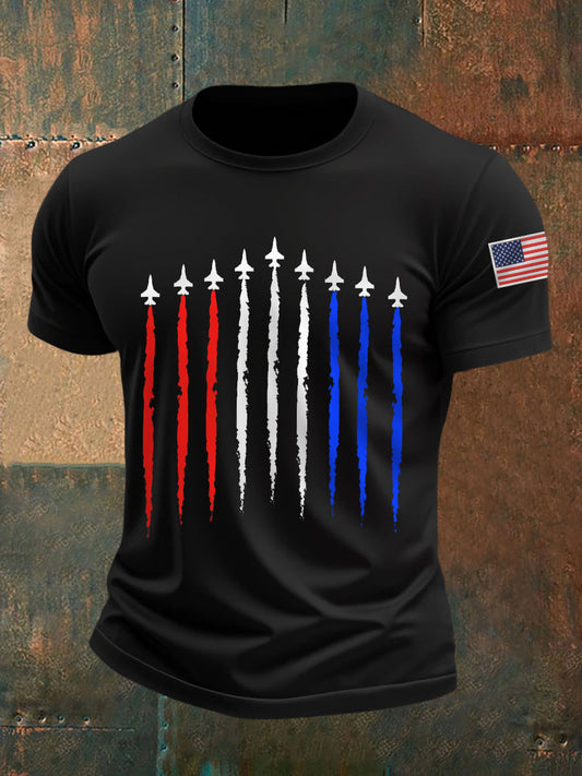 Men's Independence Day Retro Jet Plane Print Casual Tee