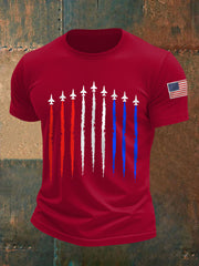 Men's Independence Day Retro Jet Plane Print Casual Tee