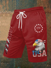 Men's Independence Day USA Flag Bald Eagle Print Casual Shorts