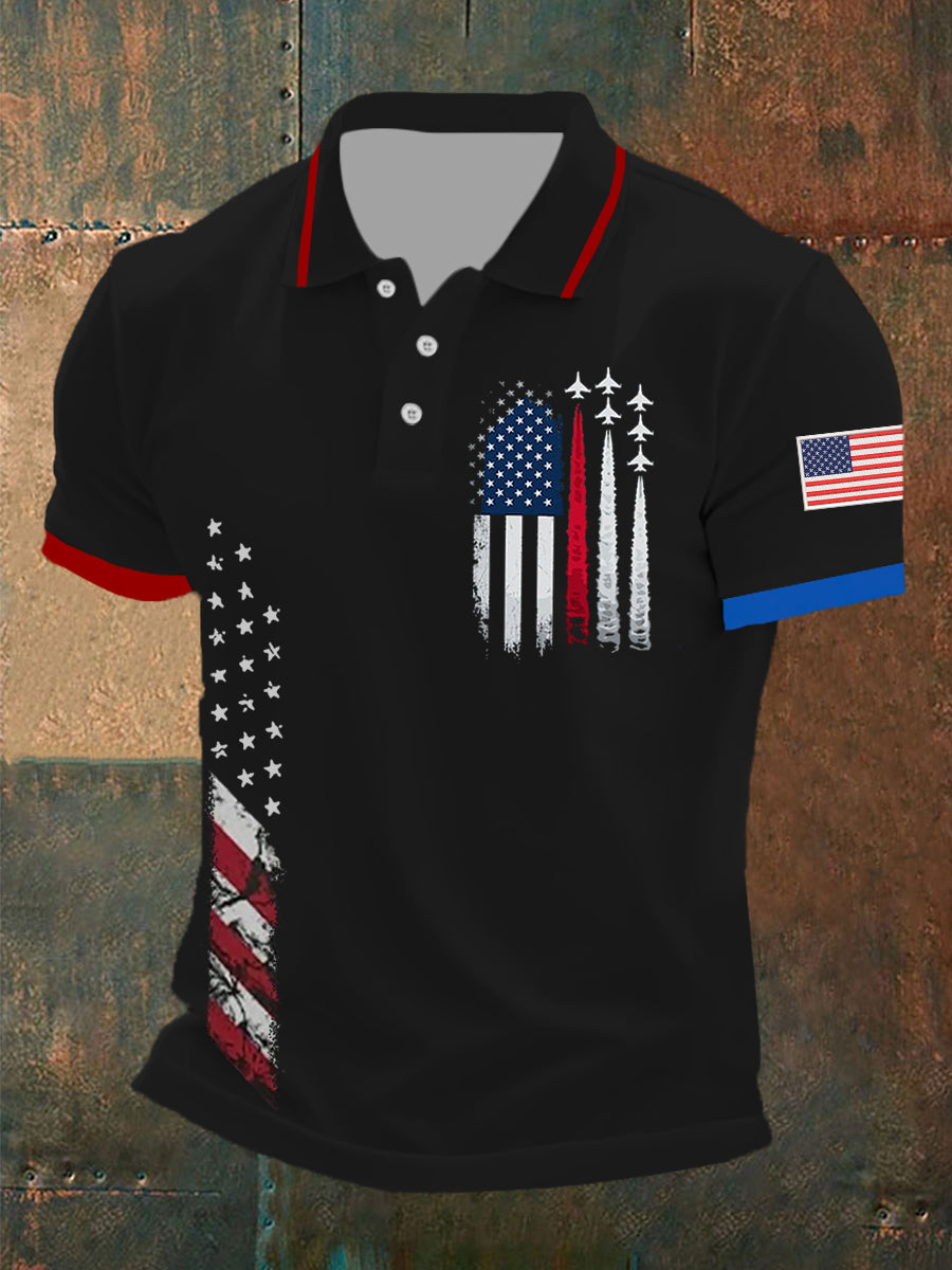 Men's Independence Day American Flag Jet Planes Print Casual Top