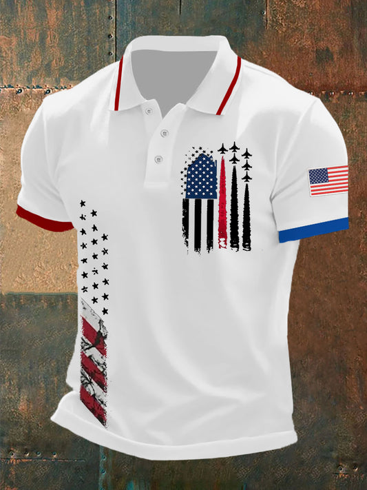 Men's Independence Day American Flag Jet Planes Print Casual Top