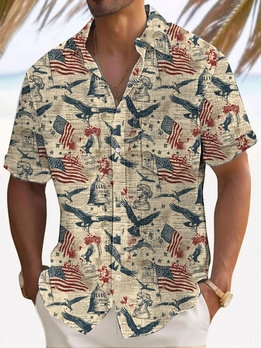 Men's Independence Day American Flag Eagle Printed Shirt