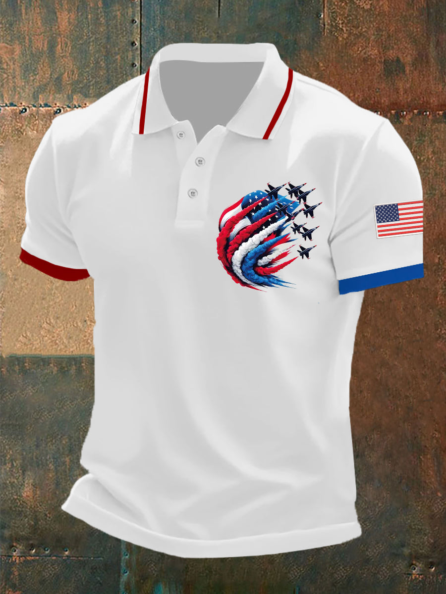 Men's Independence Day American Flag Jet Planes Print Casual Top