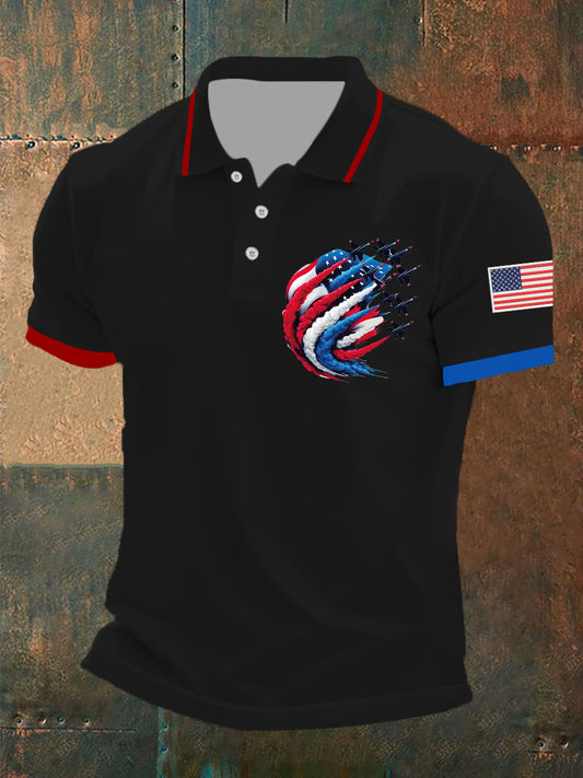 Men's Independence Day American Flag Jet Planes Print Casual Top