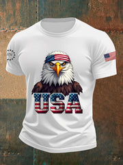 Men's American Flag Bald Eagle Print Casual Tee