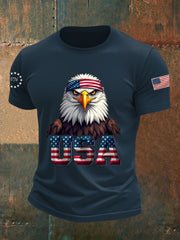 Men's American Flag Bald Eagle Print Casual Tee