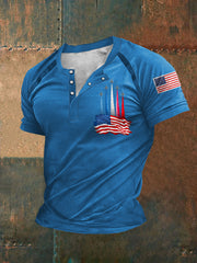 Men's Independence Day American Flag Jet Plane Print Casual Tee