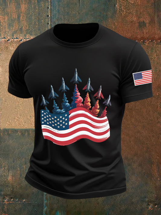 Men's Independence Day American Flag Jet Planes Print Casual Top