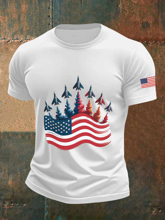 Men's Independence Day American Flag Jet Planes Print Casual Top
