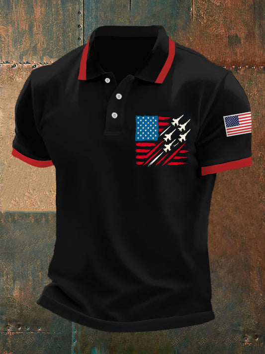Men's Independence Day American Flag Jet Plane Print Casual Top