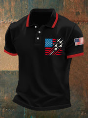 Men's Independence Day American Flag Jet Plane Print Casual Top