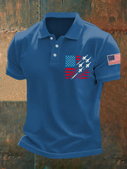 Men's Independence Day American Flag Jet Plane Print Casual Top