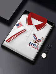 Men's Independence Day Bald Eagle American Flag Print Casual Top