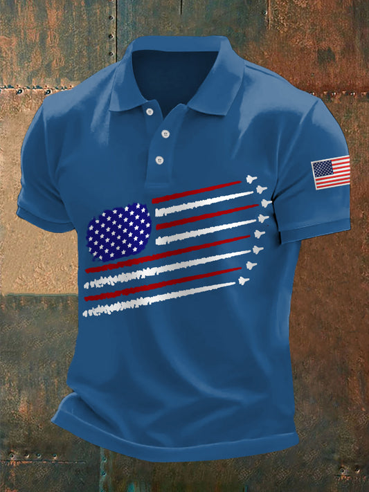 Men's Independence Day American Flag Jet Plane Print Casual Top