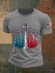 Men's Independence Day Patriotic Red White Blue USA Flag Fighter Jets Print Casual Tee