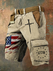 Men's Independence Day American Flag 1776 Cargo Shorts