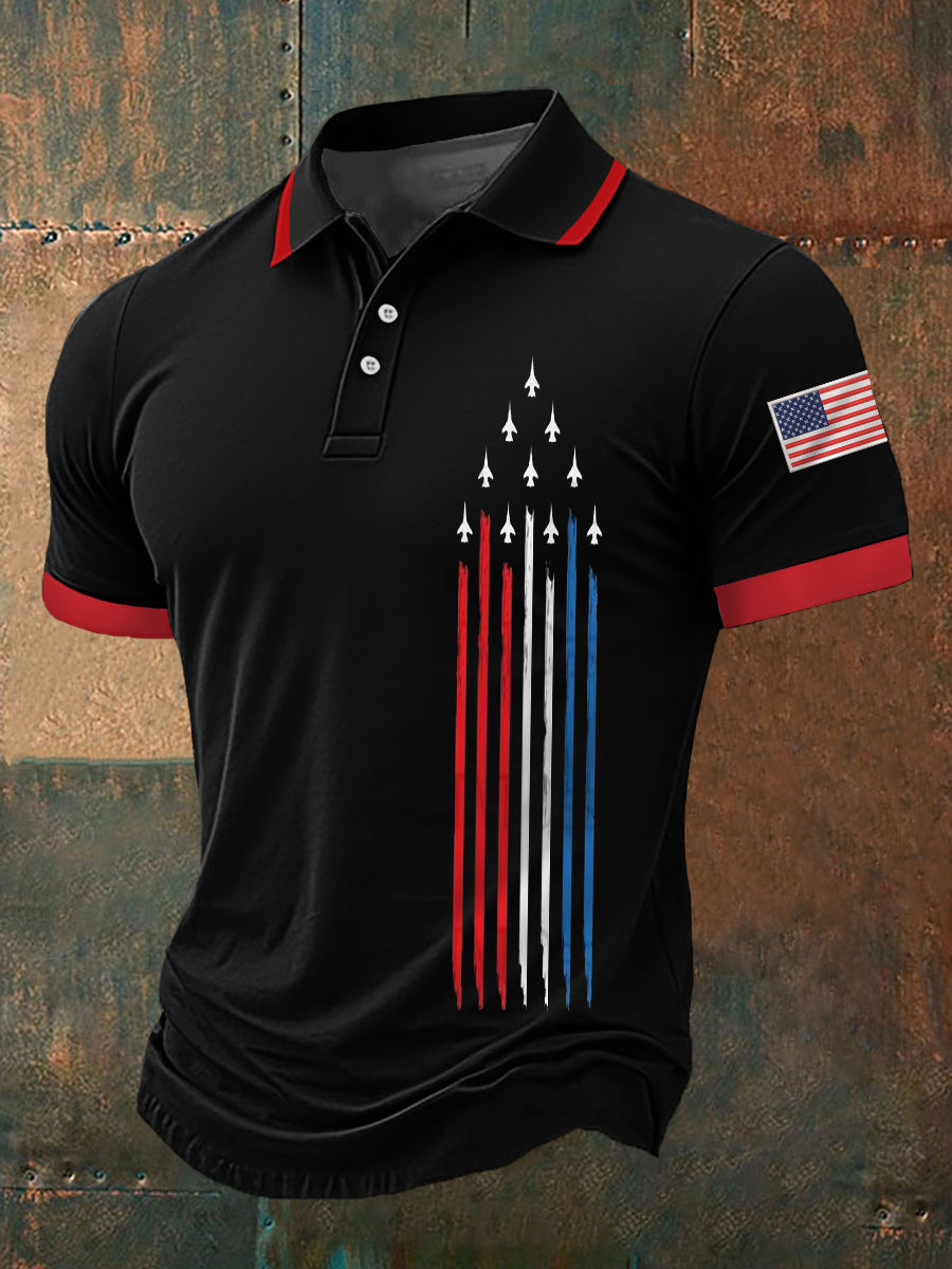 Men's Independence Day American Flag Jet Plane Print Casual Top