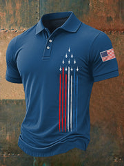 Men's Independence Day American Flag Jet Plane Print Casual Top