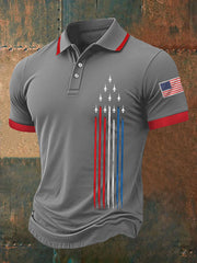 Men's Independence Day American Flag Jet Plane Print Casual Top
