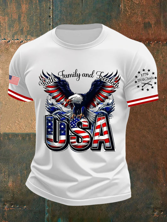 Men's Independence Day USA Eagle Flag Casual Tee