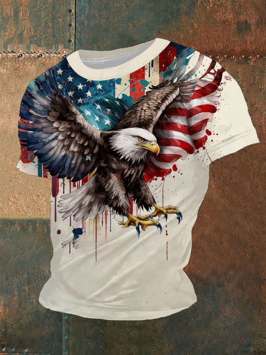 Men's American Flag Eagle Print Casual T-Shirt
