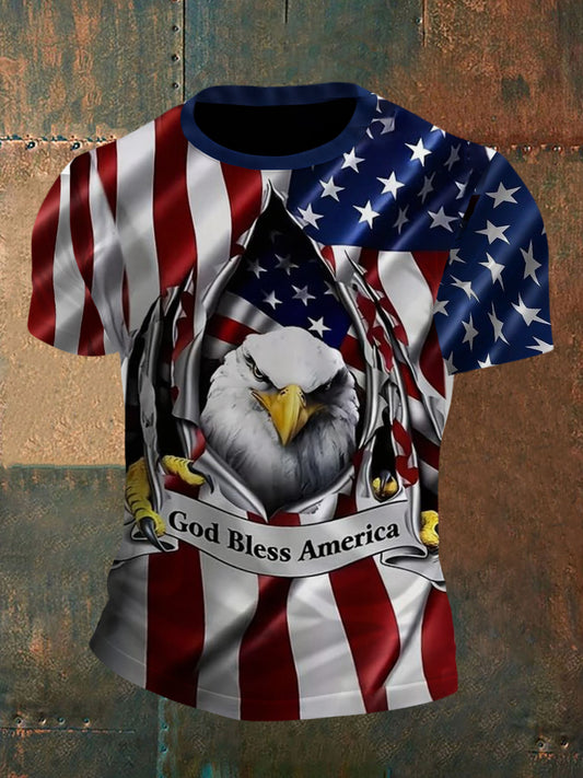 Men's Independence Day American Flag Eagle Print Casual Short Sleeve T-Shirt