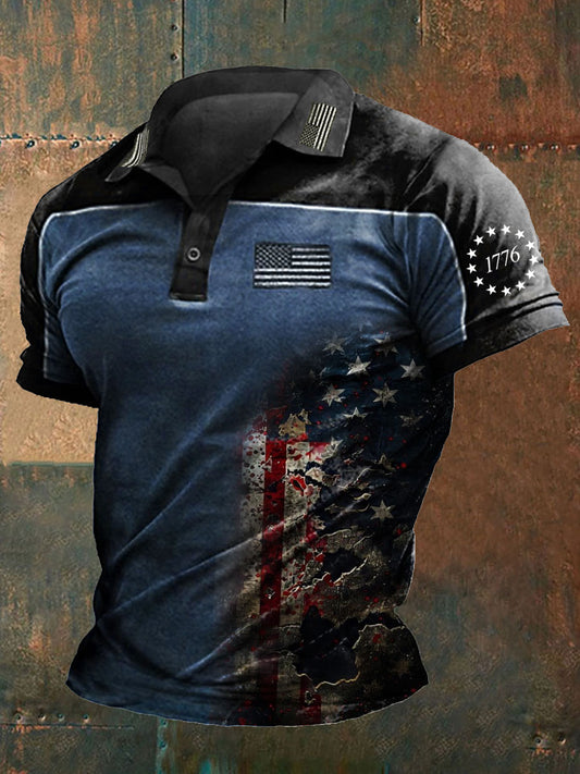 Men's Independence Day 4th of July American Flag Printed Casual Shirt