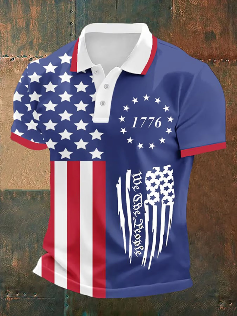 Men'sIndependence Day American Flag Graphic We The People 1776 Short Sleeve Casual Top