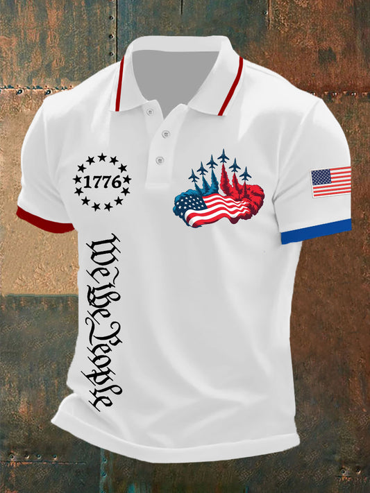 Men's Independence Day American Flag Jet Planes Print Casual Top