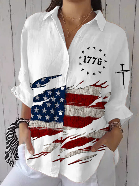 Women's Independence Day American Flag Print Casual Shirt